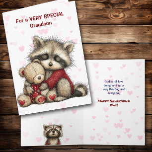 Schattig Wasbeer- en Teddybeer-kleinzoon Valentijn Feestdagen Kaart