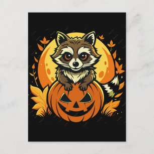 Schattig wasbeer in Halloween griezelige pompoen Briefkaart