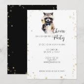 Schattig wasbeer met champagne proost Nieuwjaar Feestdagenkaart (Voorkant / Achterkant)