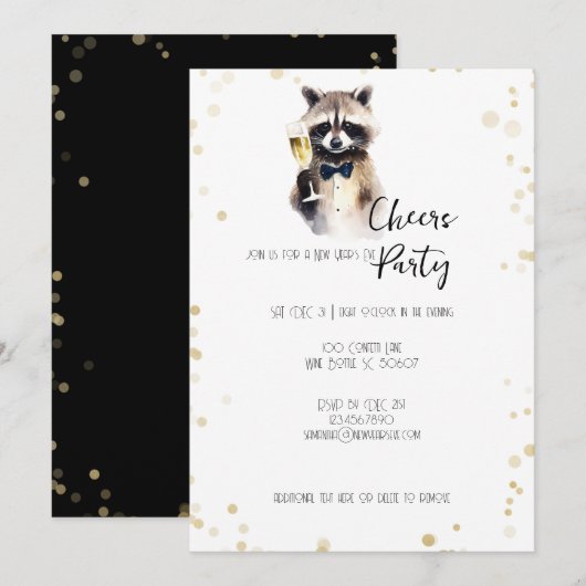 Schattig wasbeer met champagne proost Nieuwjaar Feestdagenkaart (Voorkant / Achterkant)