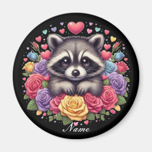 Schattig wasbeer met kleurrijke bloemen en harten magneet