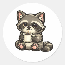 Schattig Wasbeer met Koffie – Kawaii Gezellig Dier Ronde Sticker