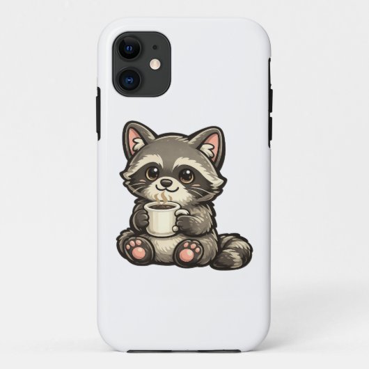 Schattig Wasbeer met Koffie – Knus Kawaii Dier Case-Mate iPhone Case (Achterkant)
