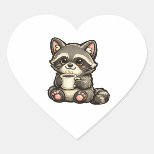 Schattig wasbeer met koffie – knus kawaii dier hart sticker