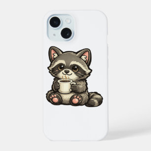 Schattig Wasbeer met Koffie – Knus Kawaii Dier iPhone 15 Case