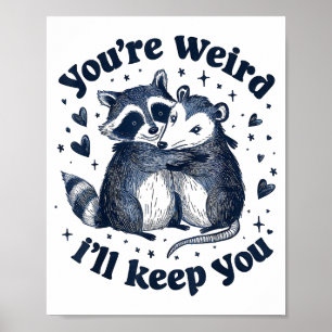 Schattig Wasbeer Opossum Knuffelt Excentriek Paar Poster