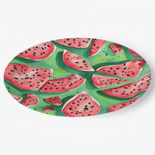 Schattig Watemelon rood en groen fruit Waterverf Papieren Bordje (Gekanteld)