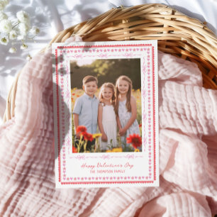 Schattig Watercolor Frame Harten Strikken Valentij Feestdagenkaart