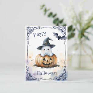 Schattig watercolor Halloween spook op een Jack o' Briefkaart