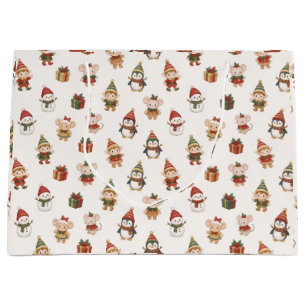 Schattig watercolor Kerstpatroon - Elfen Pinguïns Groot Cadeauzakje
