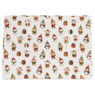 Schattig watercolor Kerstpatroon - Elfen Pinguïns Groot Cadeauzakje