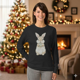 Schattig Watercolor Konijn Vrolijk Kerst T-Shirt