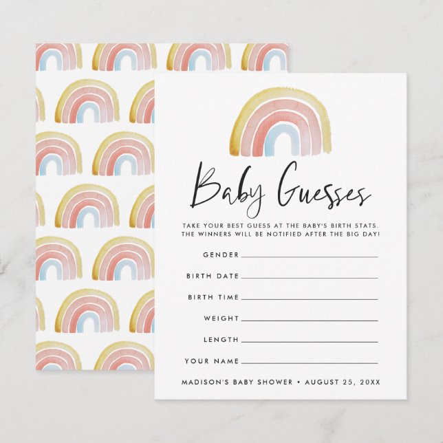 Schattig Watercolor Regenboog Baby Shower Raden Sp (Voorkant / Achterkant)