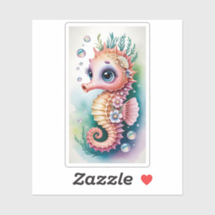 Schattig Watercolor Zeepaardje Grote Ogen Zee Kora Sticker