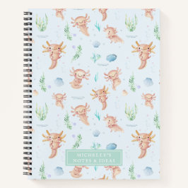 Schattig Waterverf Axolotl Patroon Monogram Notitieboek