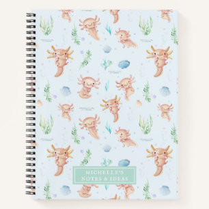 Schattig Waterverf Axolotl Patroon Monogram Notitieboek