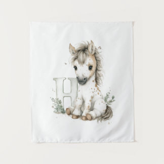 Schattig waterverf baby dier alfabet Paard Wandkleed