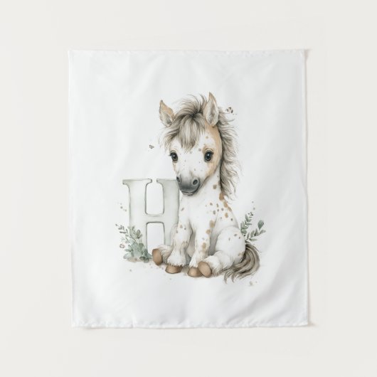 Schattig waterverf baby dier alfabet Paard Wandkleed (Voorkant)