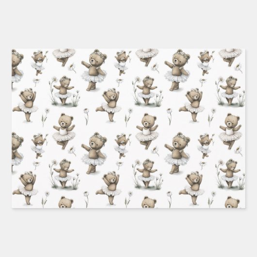 Schattig waterverf ballerina beer ontwerp in tutus inpakpapier vel (Voorkant 3)