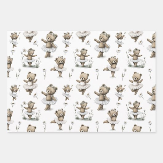 Schattig waterverf ballerina beer ontwerp in tutus inpakpapier vel (Voorkant 2)