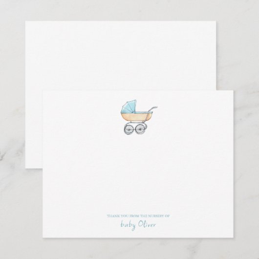 Schattig Waterverf blauw kinderwagen flat dank u Bedankkaart (Voorkant / Achterkant)