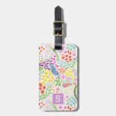 Schattig waterverf bloeiend lentemonogram bagagelabel (Voorkant verticaal)