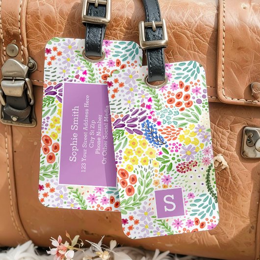 Schattig waterverf bloeiend lentemonogram bagagelabel