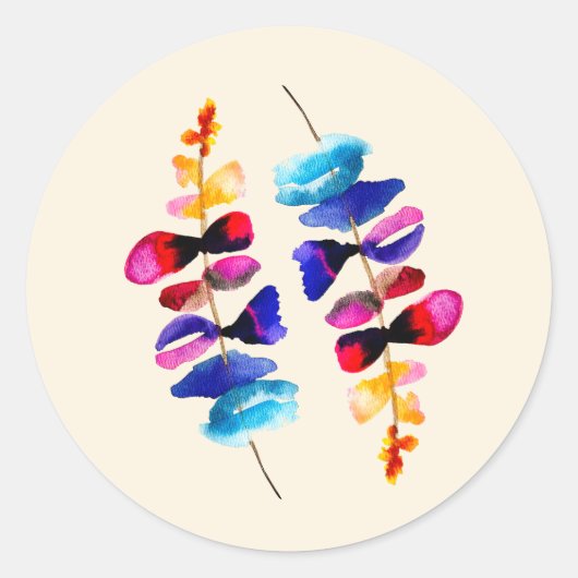 Schattig waterverf bloemendesign ronde sticker (Voorkant)