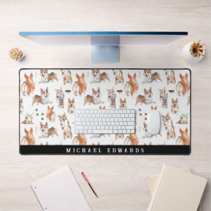 Schattig Waterverf Corgi Hond Patroon Monogram Bureaumat