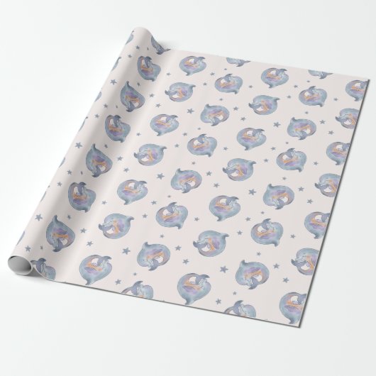 Schattig Waterverf Dolfijn en Sterren Naadloos Pat Cadeaupapier (Uitgerold)