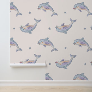 Schattig Waterverf Dolfijn Naadloos Patroon – Past Behang