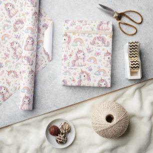 Schattig Waterverf Eenhoorn en Regenboog Cadeaupapier
