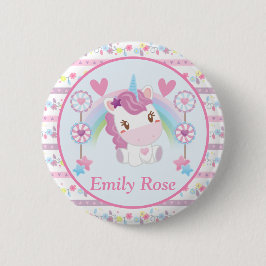 Schattig Waterverf Eenhoorn en Regenboog Ronde Button 5,7 Cm