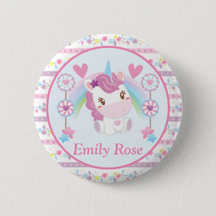Schattig Waterverf Eenhoorn en Regenboog Ronde Button 5,7 Cm