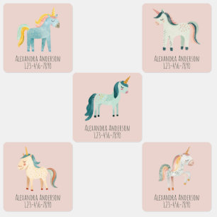 Schattig Waterverf Eenhoorn Roze Meisjesnaam Labels