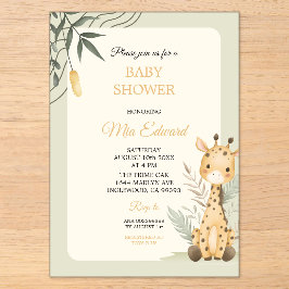 Schattig Waterverf Giraffe Baby Shower Ontwerp Acryl Uitnodigingen
