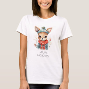 schattig waterverf herten meisje in een nieuwjaars t-shirt
