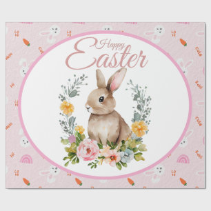 Schattig Waterverf Konijn Bloemenkrans Pasen Cadeaupapier