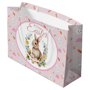 Schattig Waterverf Konijn Bloemenkrans Pasen Groot Cadeauzakje