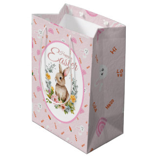 Schattig Waterverf Konijn Bloemenkrans Pasen Medium Cadeauzakje