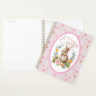 Schattig Waterverf Konijn Bloemenkrans Pasen Planner