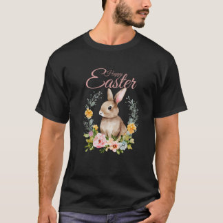 Schattig Waterverf Konijn Bloemenkrans Pasen T-shirt