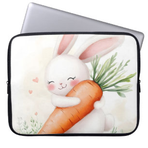 Schattig Waterverf Lente Konijn Wortel Laptop Sleeve