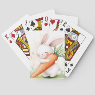 Schattig Waterverf Lente Konijn Wortel Pokerkaarten