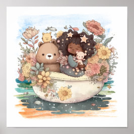 Schattig Waterverf meisje met besties Poster