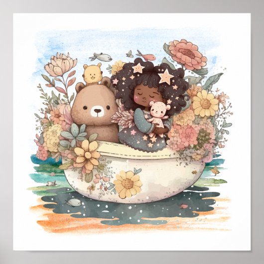 Schattig Waterverf meisje met besties Poster (Voorkant)