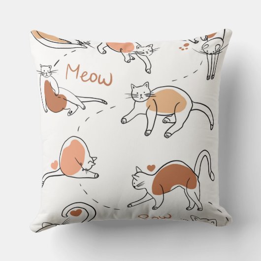 Schattig waterverf pastelpatroon Kat wit bruin Kussen (Achterkant)