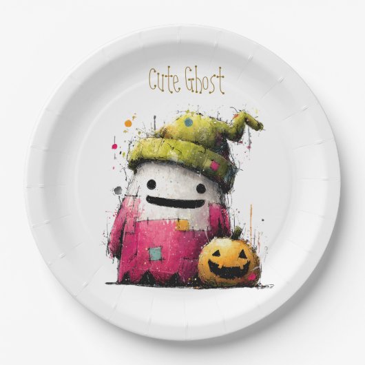 Schattig Waterverf Patchwork Geest Halloween Papieren Bordje (Voorkant)