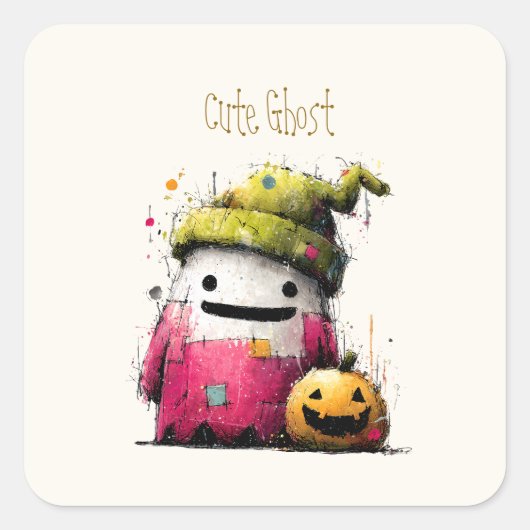 Schattig Waterverf Patchwork Geest Halloween Vierkante Sticker (Voorkant)