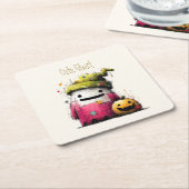 Schattig Waterverf Patchwork Spook Halloween Kartonnen Onderzetters (Schuin)